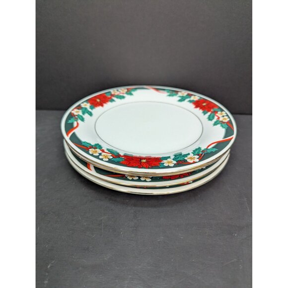 Tienshan Fine China Deck The Halls Christmas Design Salad Plate Set of 4 - Picture 10 of 11